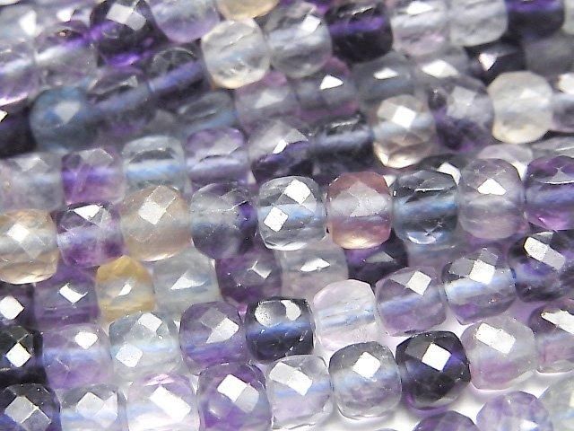 【動画】【素晴らしい輝き】マルチカラーフローライトAA++ キューブカット4×4×4mm 1連(約37cm)の画像