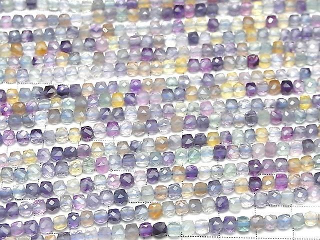 【動画】【素晴らしい輝き】マルチカラーフローライトAA++ キューブカット4×4×4mm 1連(約37cm) サムネイル3