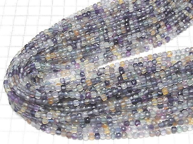 【動画】【素晴らしい輝き】マルチカラーフローライトAA++ キューブカット4×4×4mm 1連(約37cm) サムネイル4