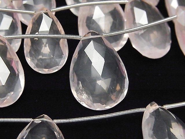 【動画】宝石質ローズクォーツAAA 大粒ペアシェイプ ブリオレットカット 1連(3粒)の画像