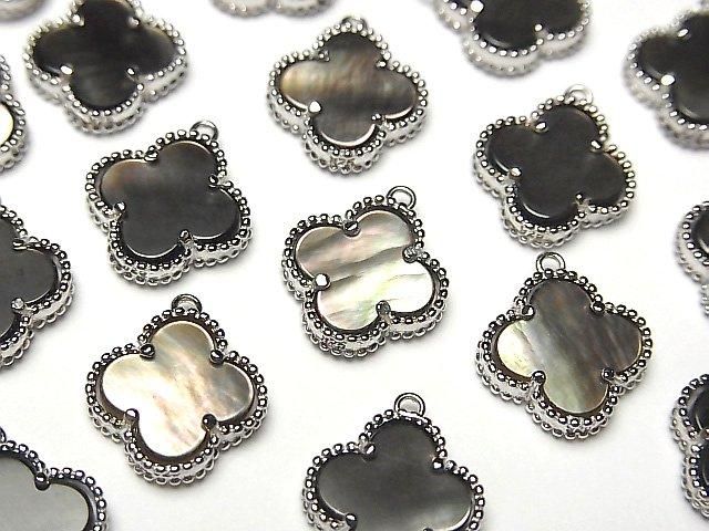 【動画】ブラックシェル フラワー型チャーム11×11mm 【片カン】 SILVER925製 1個の画像