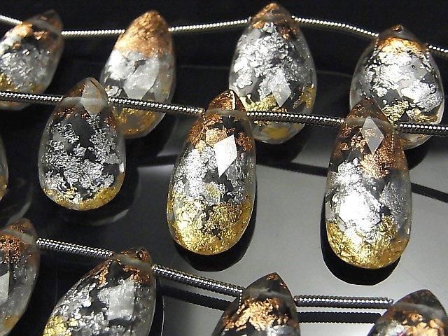 【動画】ダブレットクリスタルAAA ペアシェイプカット ブロンズ&シルバー&ゴールド 1連(約16cm)の画像