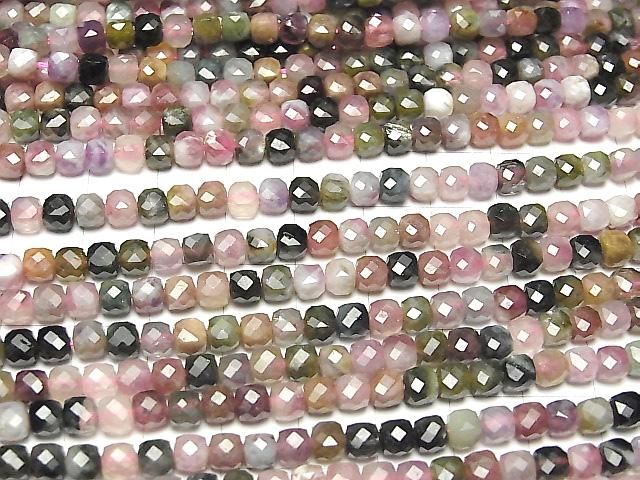 【動画】【素晴らしい輝き】マルチカラートルマリンAA+ キューブカット4×4×4mm 半連/1連(約37cm) サムネイル3