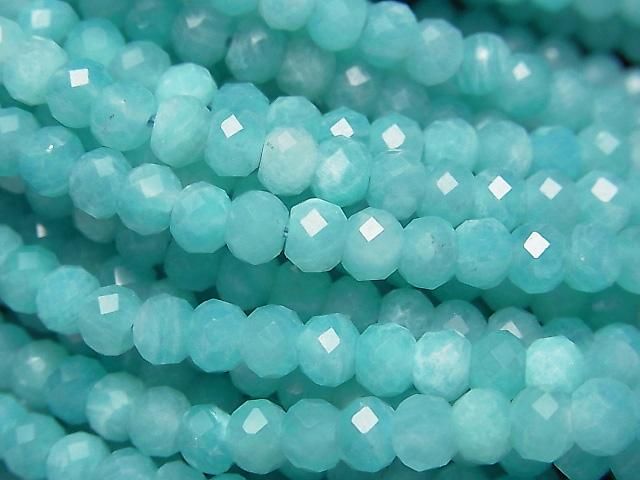 【動画】【素晴らしい輝き】アマゾナイトシリカAA++ ボタンカット5×5×3mm 1連(約38cm)の画像