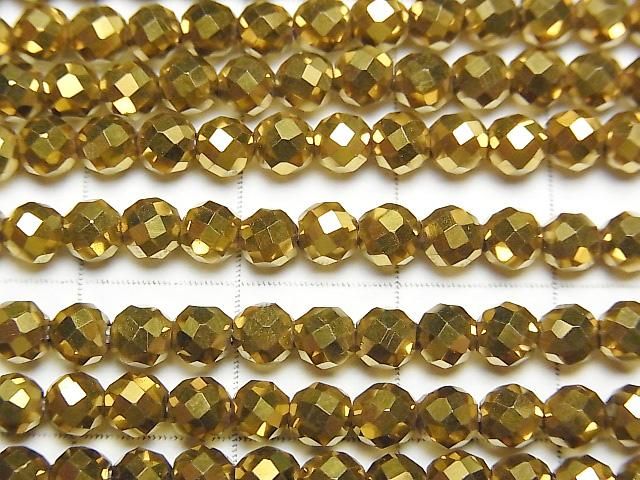 【動画】【素晴らしい輝き】ヘマタイト ラウンドカット4mm ゴールドコーティング 1連(約36cm) サムネイル2
