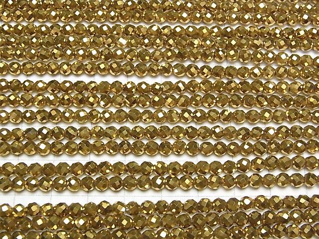 【動画】【素晴らしい輝き】ヘマタイト ラウンドカット4mm ゴールドコーティング 1連(約36cm) サムネイル3
