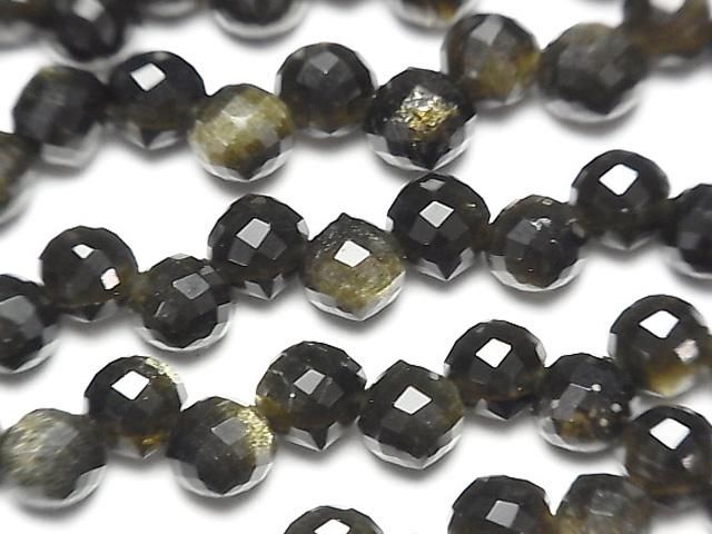 【動画】【素晴らしい輝き】ゴールデンオブシディアン オニオン ブリオレットカット6×6×6mm 半連/1連(約38cm)の画像