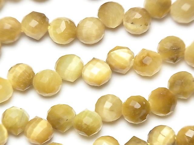 【動画】【素晴らしい輝き】ゴールデンタイガーアイAA++ オニオン ブリオレットカット6×6×6mm 半連/1連(約38cm)の画像