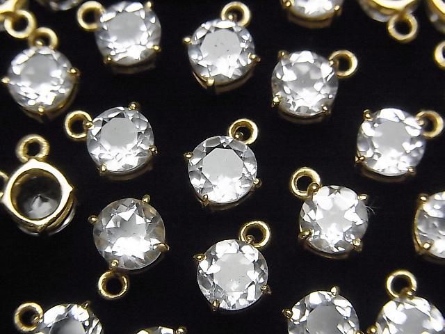 【動画】宝石質クリスタルAAA 枠留めラウンドファセットカット6×6mm 18KGP 2個の画像