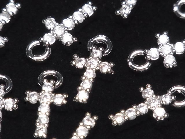 【動画】メタルパーツ 10×5mm クロス シルバーカラー(CZ付) 2個の画像