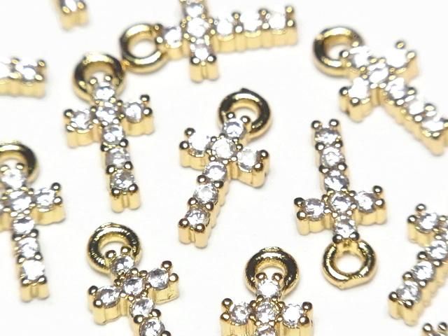 【動画】メタルパーツ 10×5mm クロス ゴールドカラー(CZ付) 2個の画像