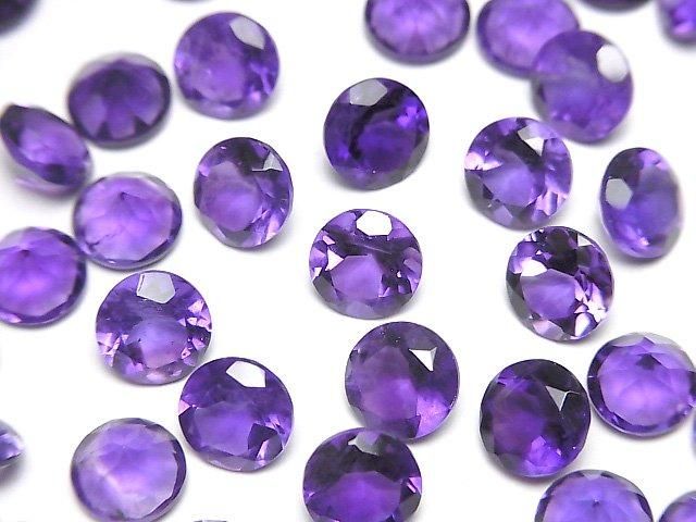 【動画】宝石質アメジストAAA ルース ラウンドファセットカット7×7mm 3粒の画像