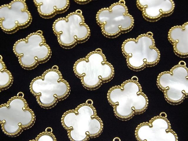 【動画】ホワイトシェル フラワー型チャーム11×11mm 【片カン】 18KGP製 1個の画像