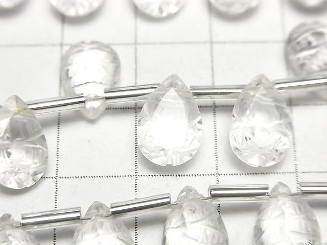 【動画】宝石質クリスタルAAA 彫刻入りペアシェイプ ファセットカット12×8mm 1連(8粒) サムネイル2
