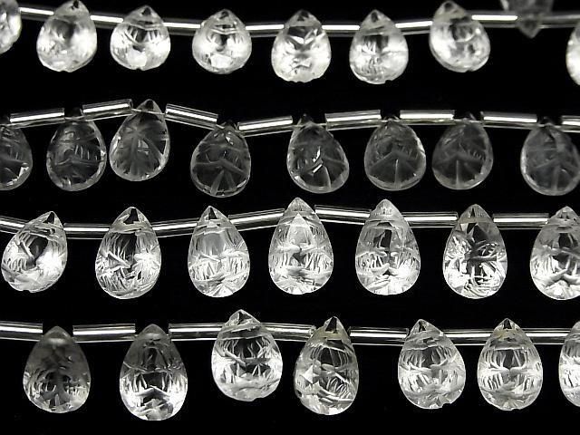 【動画】宝石質クリスタルAAA 彫刻入りペアシェイプ ファセットカット12×8mm 1連(8粒) サムネイル3