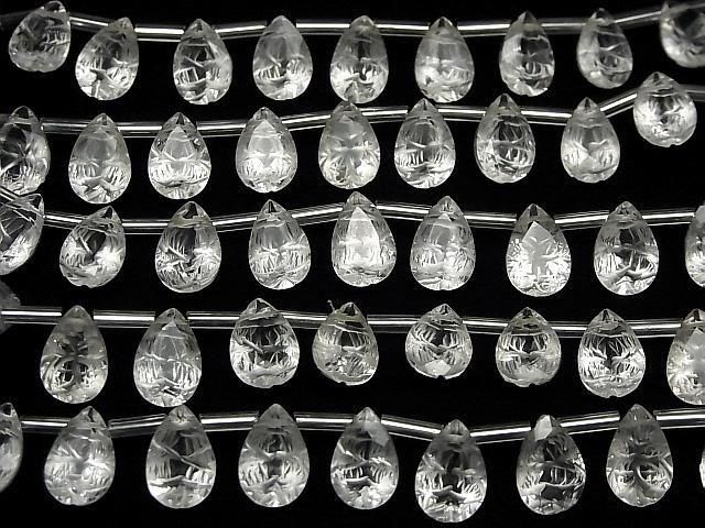 【動画】宝石質クリスタルAAA 彫刻入りペアシェイプ ファセットカット12×8mm 1連(8粒) サムネイル4