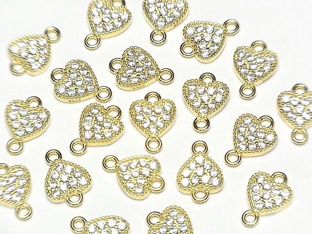 【動画】Silver925 ジョイントパーツ ハートモチーフ(CZ付)7×7.5×1.5mm 18KGP 1個の画像