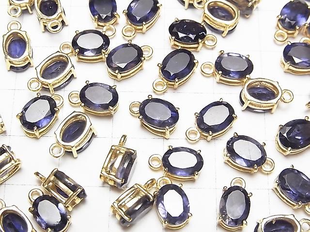 【動画】宝石質アイオライトAAA 枠留めオーバルファセットカット8×6mm 18KGP 1個 サムネイル3