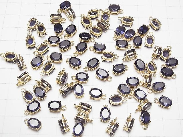 【動画】宝石質アイオライトAAA 枠留めオーバルファセットカット8×6mm 18KGP 1個 サムネイル4