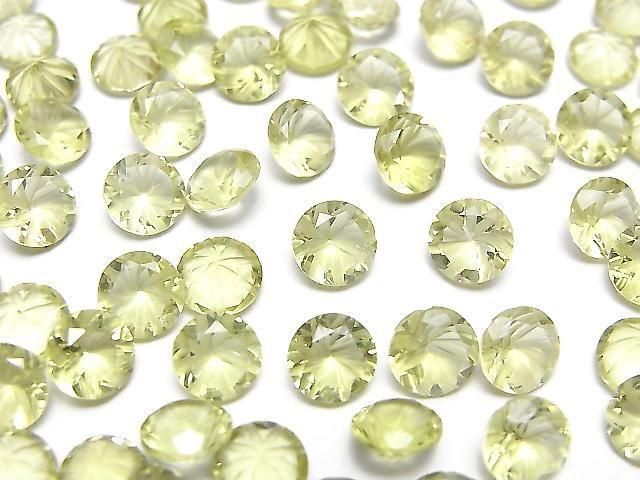 【動画】宝石質レモンクォーツAAA 彫刻入りラウンドファセットカット6×6mm 5粒の画像