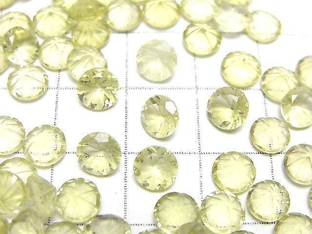 【動画】宝石質レモンクォーツAAA 彫刻入りラウンドファセットカット6×6mm 5粒 サムネイル2