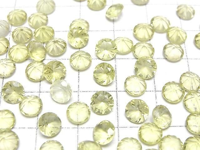 【動画】宝石質レモンクォーツAAA 彫刻入りラウンドファセットカット6×6mm 5粒 サムネイル3