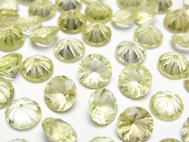 【動画】宝石質レモンクォーツAAA 彫刻入りラウンドファセットカット8×8mm 3粒の画像