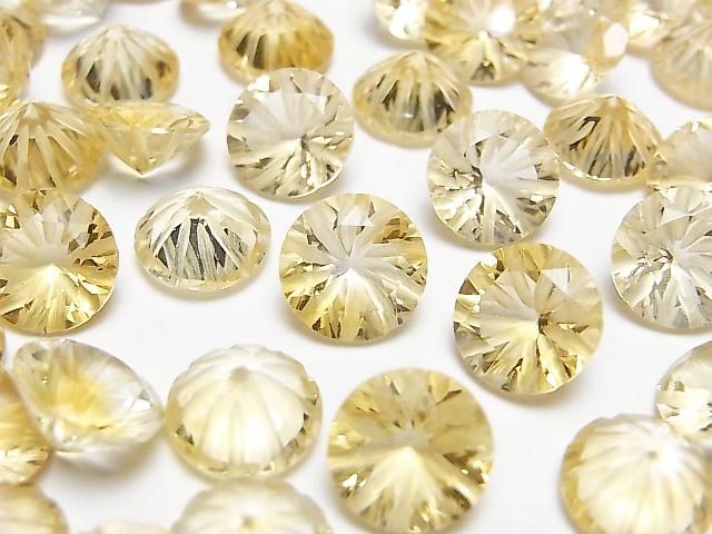 【動画】宝石質シトリンAAA 彫刻入りラウンドファセットカット10×10mm 2粒の画像