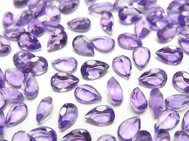 【動画】宝石質アメジストAAA- ルース ペアシェイプファセットカット6×4mm 5粒の画像