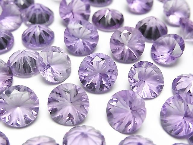 【動画】宝石質アメジストAAA 彫刻入りラウンドファセットカット10×10mm 2粒の画像