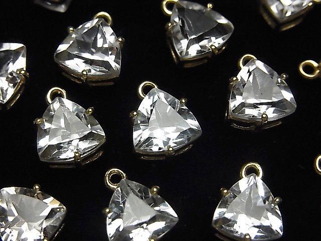 【動画】宝石質ホワイトトパーズAAA 枠留めトライアングルファセットカット9×8mm 18KGP 1個の画像