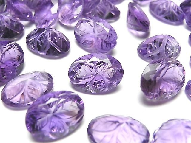 【動画】宝石質アメジストAAA 彫刻入りオーバルファセットカット14×10mm 1粒の画像