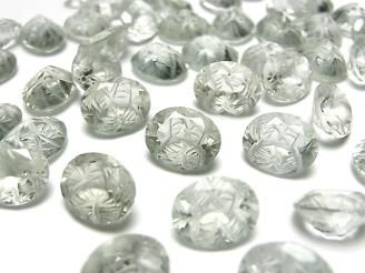 【動画】宝石質グリーンアメジストAAA 彫刻入りオーバルファセットカット10×8mm 3粒