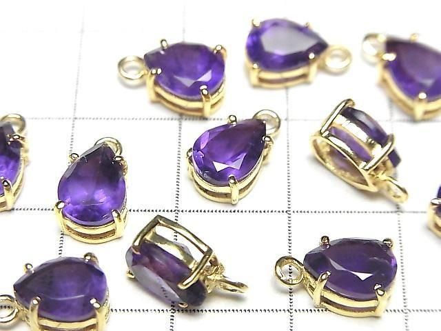 【動画】宝石質アメジストAAA 枠留めペアシェイプファセットカット8×6mm 18KGP 2個 サムネイル2
