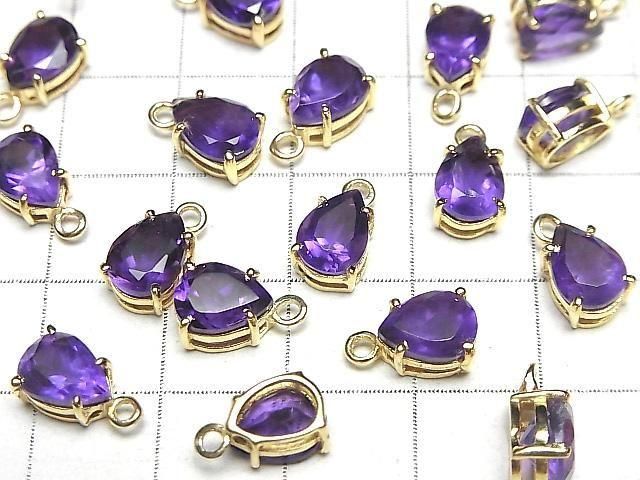 【動画】宝石質アメジストAAA 枠留めペアシェイプファセットカット8×6mm 18KGP 2個 サムネイル3