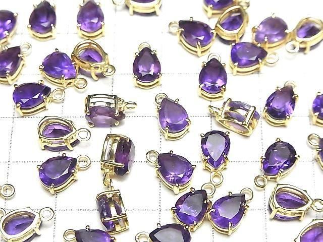 【動画】宝石質アメジストAAA 枠留めペアシェイプファセットカット8×6mm 18KGP 2個 サムネイル4