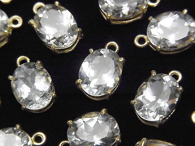 【動画】宝石質ホワイトトパーズAAA 枠留めオーバルファセットカット10×8mm 18KGP 1個の画像