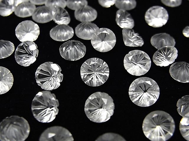 【動画】宝石質クリスタルAAA 彫刻入りラウンドファセットカット6×6mm 5粒の画像