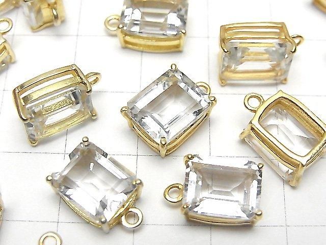 【動画】宝石質ホワイトトパーズAAA 枠留めレクタングルファセットカット10×8mm 18KGP 1個 サムネイル2