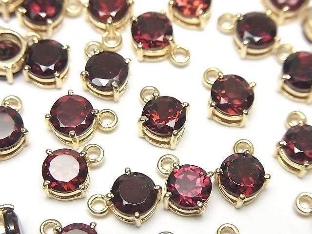 【動画】宝石質モザンビークガーネットAAA 枠留めラウンドファセットカット7×7mm 18KGP 2個の画像