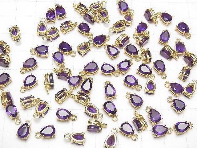 【動画】宝石質アメジストAAA 枠留めペアシェイプファセットカット7×5mm 18KGP 2個 サムネイル4