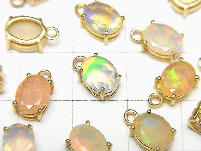 【動画】宝石質エチオピア産オパールAAA 枠留めオーバルファセットカット8×6mm 18KGP 2個 サムネイル2
