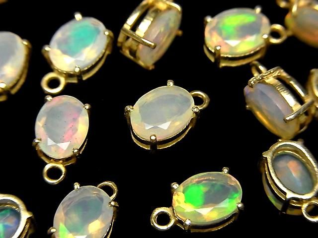 【動画】宝石質エチオピア産オパールAAA 枠留めオーバルファセットカット8×6mm 18KGP 2個 サムネイル3