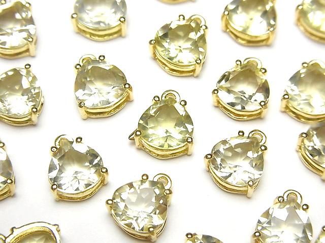 【動画】宝石質レモンクォーツAAA 枠留めマロンファセットカット8×8mm 18KGP 2個の画像