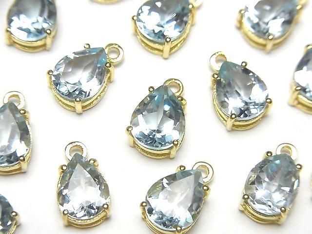 【動画】宝石質スカイブルートパーズAAA- 枠留めペアシェイプファセットカット9×7mm 18KGP 2個の画像