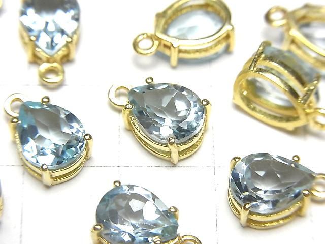 【動画】宝石質スカイブルートパーズAAA- 枠留めペアシェイプファセットカット9×7mm 18KGP 2個 サムネイル2