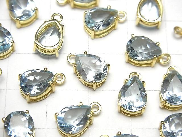 【動画】宝石質スカイブルートパーズAAA- 枠留めペアシェイプファセットカット9×7mm 18KGP 2個 サムネイル3