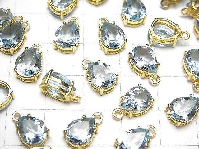 【動画】宝石質スカイブルートパーズAAA- 枠留めペアシェイプファセットカット9×7mm 18KGP 2個 サムネイル4