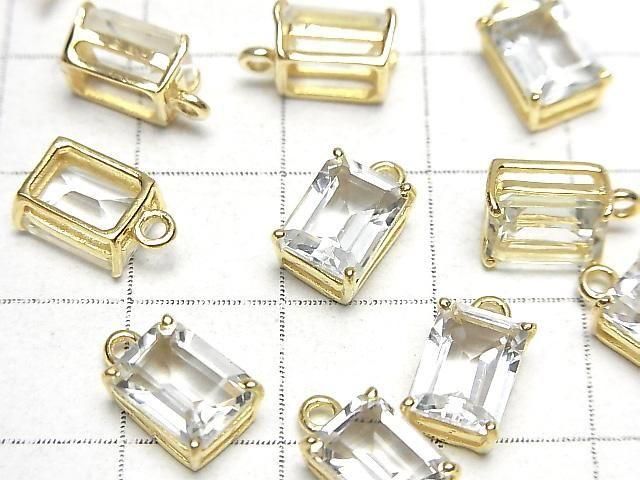 【動画】宝石質ホワイトトパーズAAA 枠留めレクタングルファセットカット8×6mm 18KGP 2個 サムネイル2