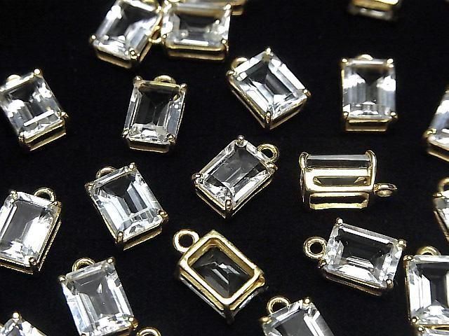 【動画】宝石質ホワイトトパーズAAA 枠留めレクタングルファセットカット8×6mm 18KGP 2個 サムネイル3